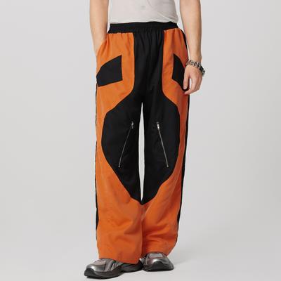 Men Elastic Waist Stitching Color Casual Cargo Pants Long Trousers