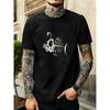 European sizes Trendy Minimalist Men's T-Shirt with Monkfish Bone Print, Casual Versatile Pullover
