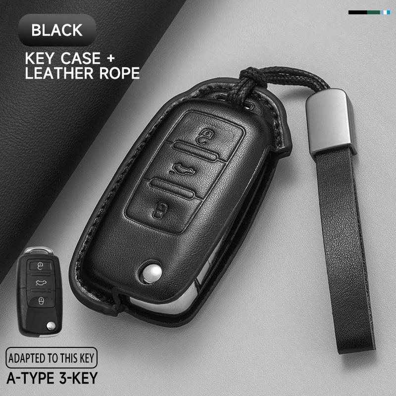 KTDJ9 Leather Car Key Cover Case Protection Shell Keychain For Skoda Octavia A5 kodiaq Fabia Scala Karoq Superb Kamiq Rapid Yeti