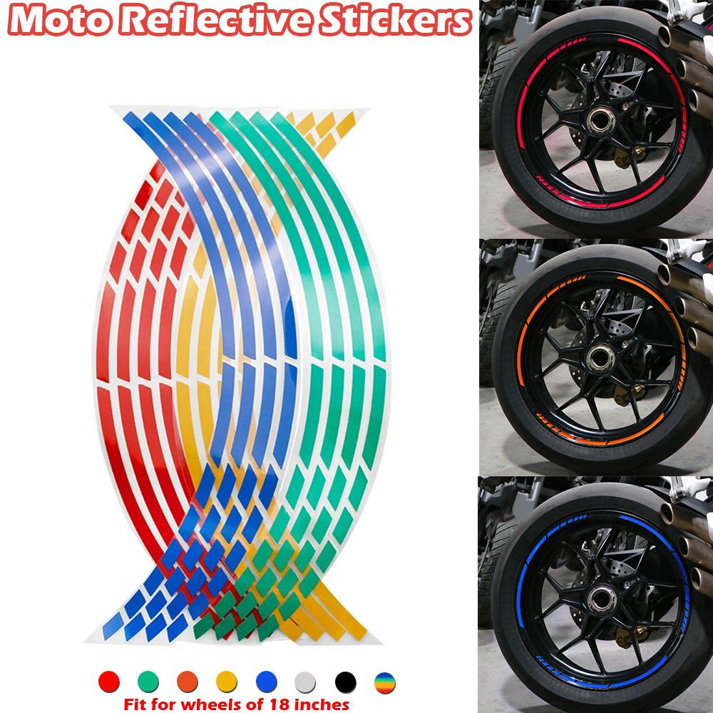 

16Pcs/set Reflective Wheel Sticker 18 Inch Night Visibility Rim Tape Decals Self-Adhesive Waterproof Stripe Stickers 8 Colors