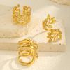 Geometric Leaves Opening Ring for Women,Gold Color Stainless Steel Irregular Hollow Rings,Chic Jewelry Party Mother's Day Gift