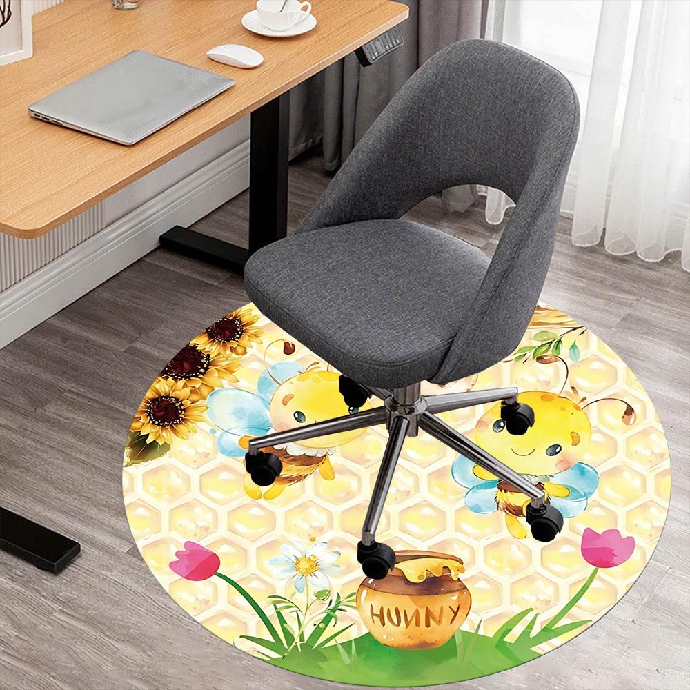 

1pc Bee Honeycomb Round Chair mat Area Rug - Non-Slip, Floor Mat for Office, Bedroom, and Indoor Decor c1125586 80cm by 80cm