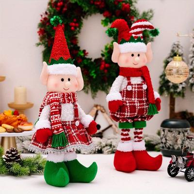 Set of Two Festive Christmas Decorations Featuring Red/Green Elves,Designed To Be Retractable.These Ornaments Are Perfect for Displaying In Windows