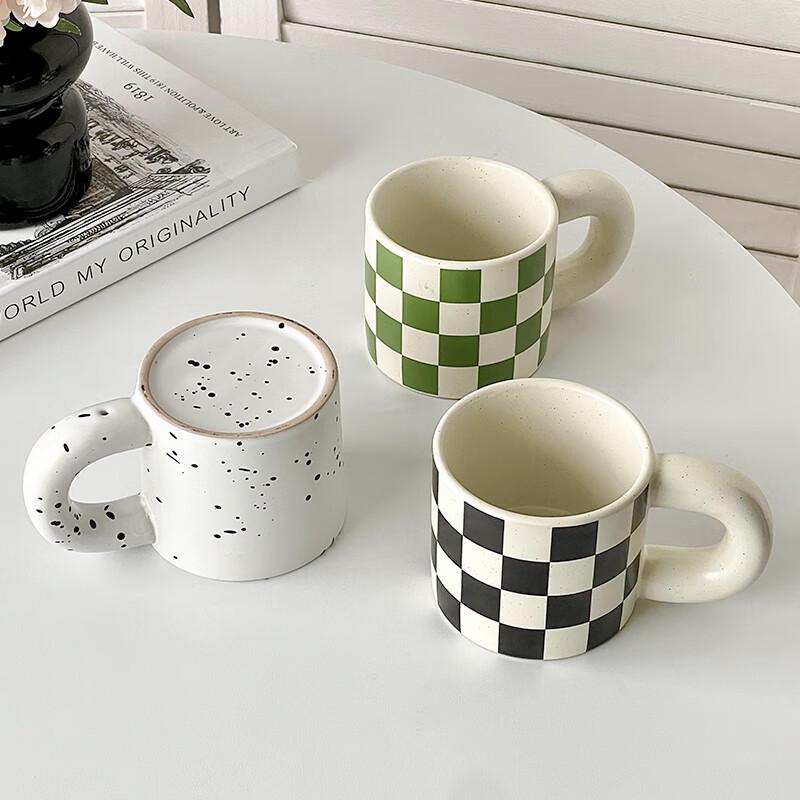 Ins-Style Chessboard Ceramic Mug with Coaster
