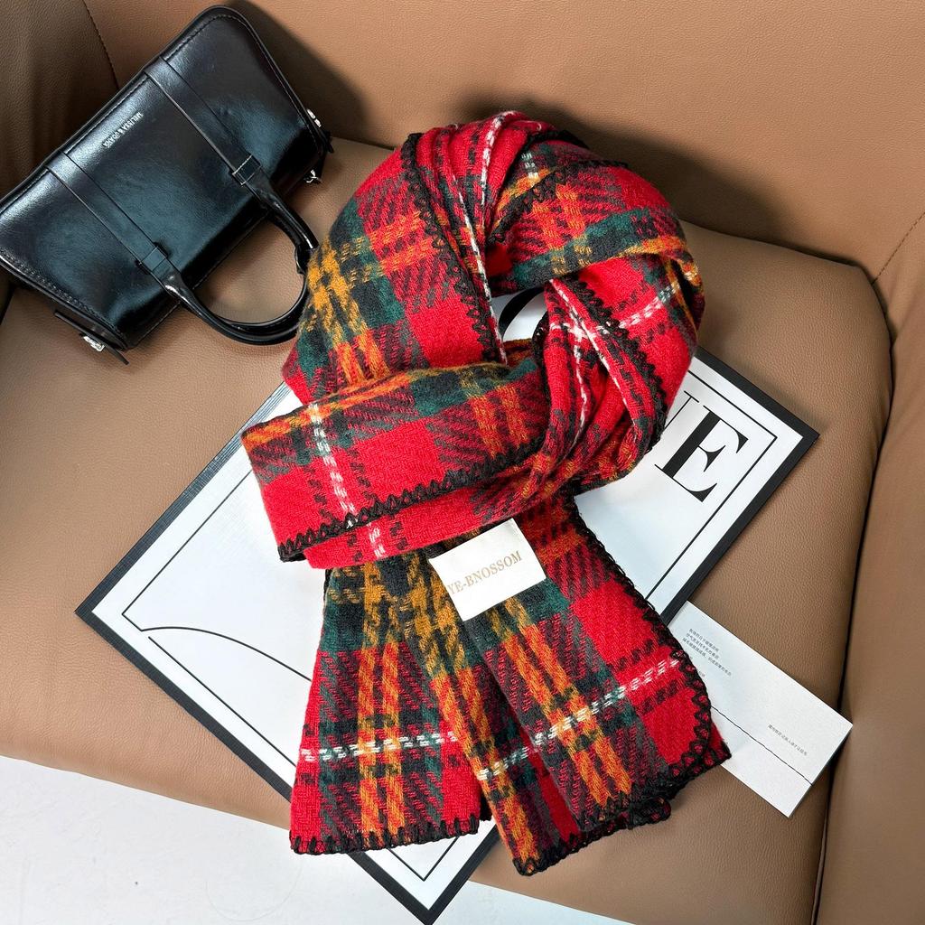Elegant Red Plaid Scarf: Versatile High-End Shawl for Winter and Autumn