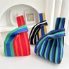 Design Stripes Knitted Bag Student Girl Casual Shoulder Women Retro Wrist Bag New