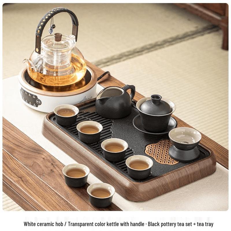 Minimalist Electric Tea Stove Set with Glass Kettle and Ceramic Gaiwan