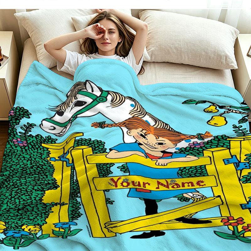 1PC Pippi Longstocking Custom Name Patterned Flannel Blanket Suitable For All Seasons for Home Decor Warmth and Comfort Gifts Holiday Present