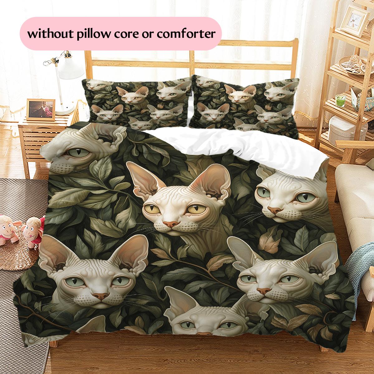 

Hairless Cat and Plants Pattern Bedding Home Decoration Birthday Gift (1 * duvet cover + 2 * pillowcase, without core) 135x200cm