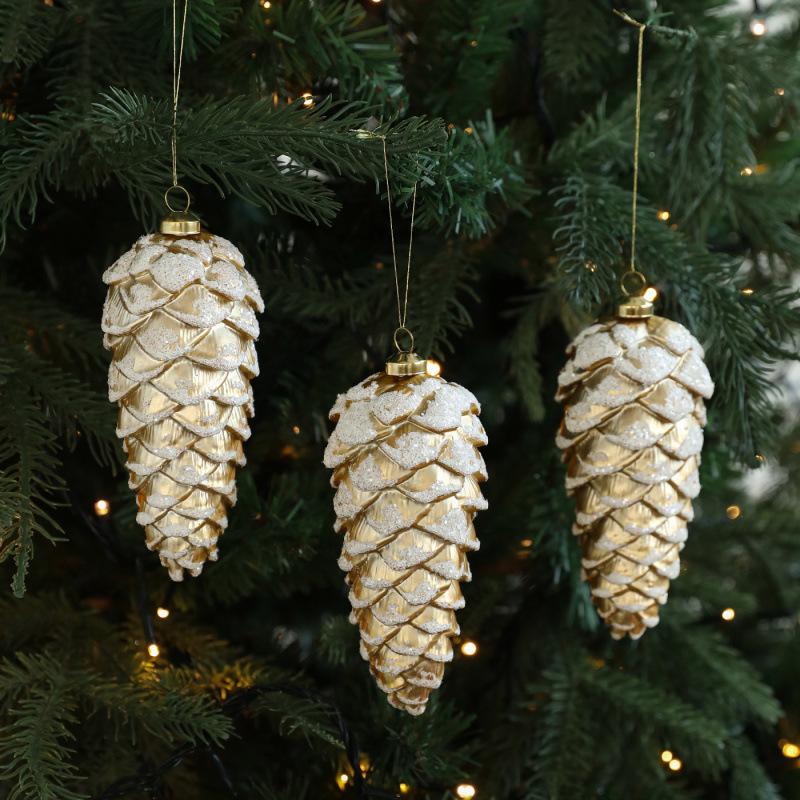 Vintage Gold & Silver Pine Cone Acorn Ornaments for Christmas Tree Decoration
