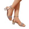 Large Size Summer Crystal Heel Women's Sandals New Square Head Word with Medium Heel Thick Heel Sandals