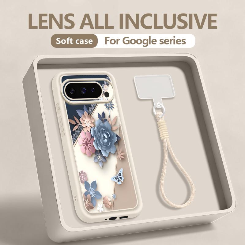 Colorful Floral Pattern Phone Case For Google Pixel 10 9 8 7 Pro Pixel 9 10 Pro XL 7A 8A 9A Shockproof Soft Lanyard Back Cover
