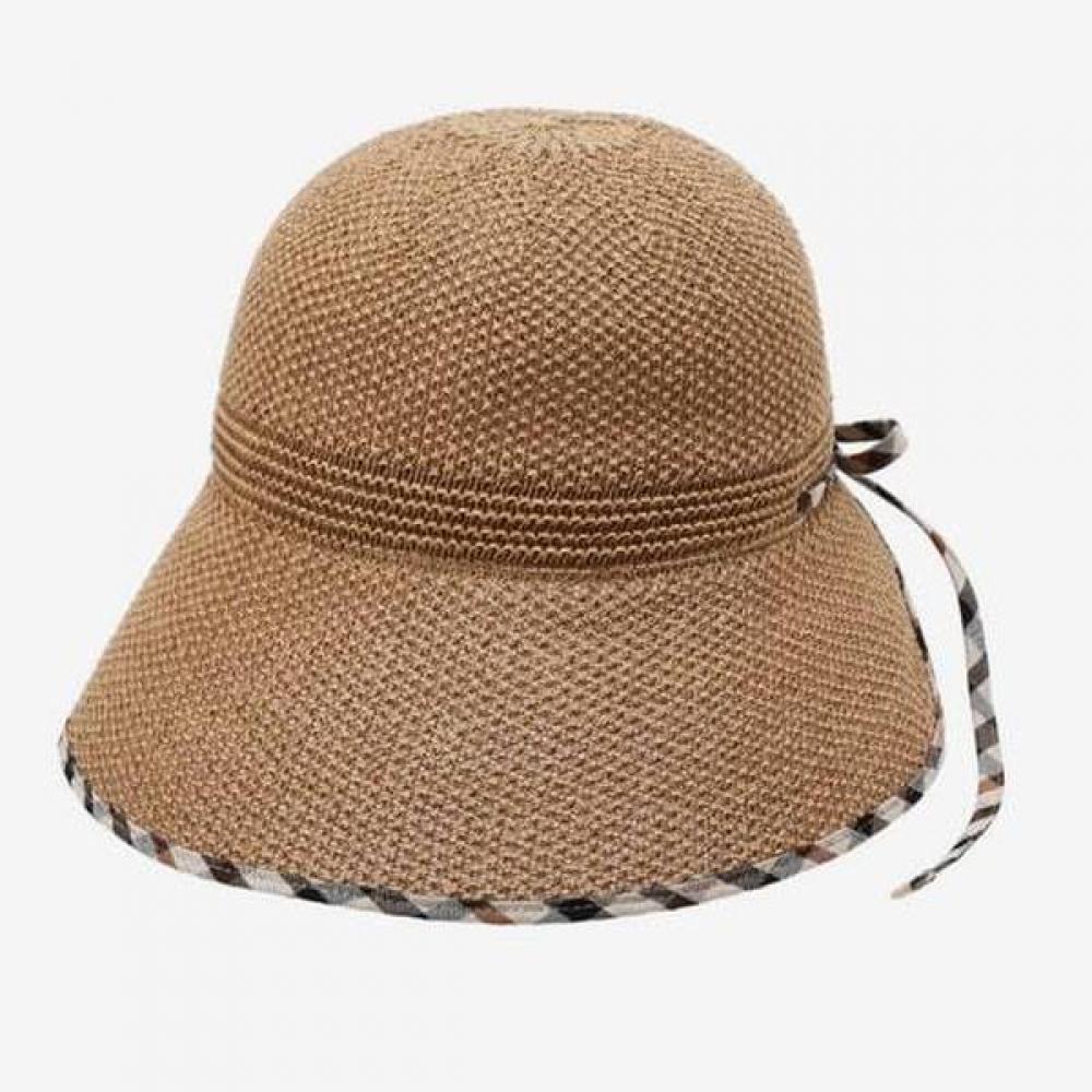 Daks Women Check Color Brown Raffia Floppy Hat Dche6f147w3 Single option