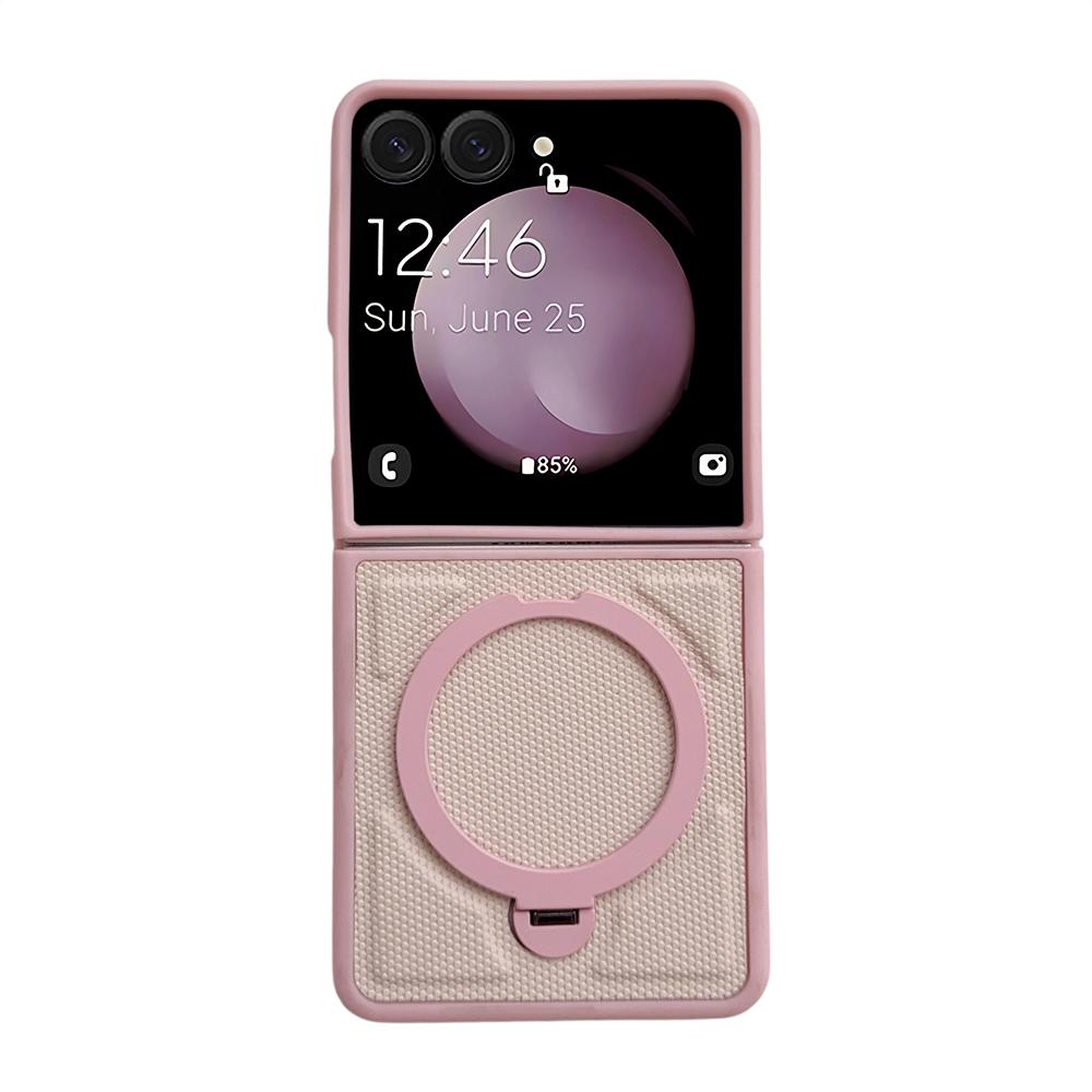 For Magsafe Magnetic Bracket Phone Case Texture PU Leather for Samsung Galaxy Z Flip 7 6 5 4 3 5G Hard Shell Shockproof Cover