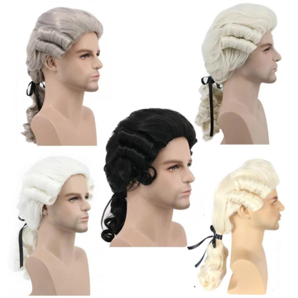 Deluxe Baroque Cosplay Curly Wig Halloween Men Costume Wigs Lawyer Judge Wig Christmas Carnival