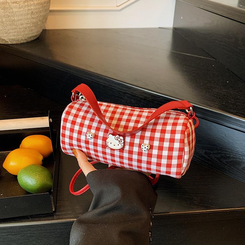 Red Female Cute Fashion Versatile High-end Bag Niche Design Plaid Handbag Student Messenger Bag