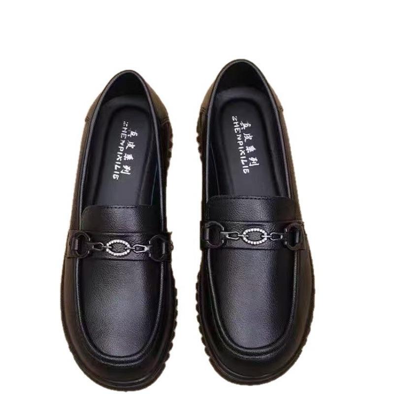 Wiosna i Jesień Wygodne Średniej wielkości Starsze Miękkie Podeszwy Pojedyncze Buty Skórzane Buty Antypoślizgowe Średniej wielkości 2 Płaskie Podeszwy Buty Damskie