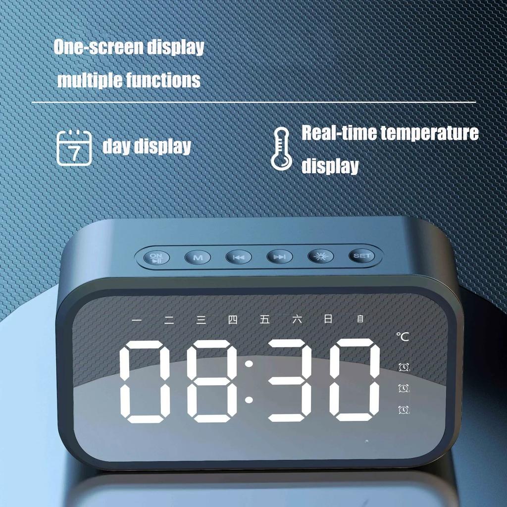 Smart Multi Mirror Digital Alarm Clock FM Radio Bluetooth Speaker TF Card Playback LED Display Table Clock for Home Office