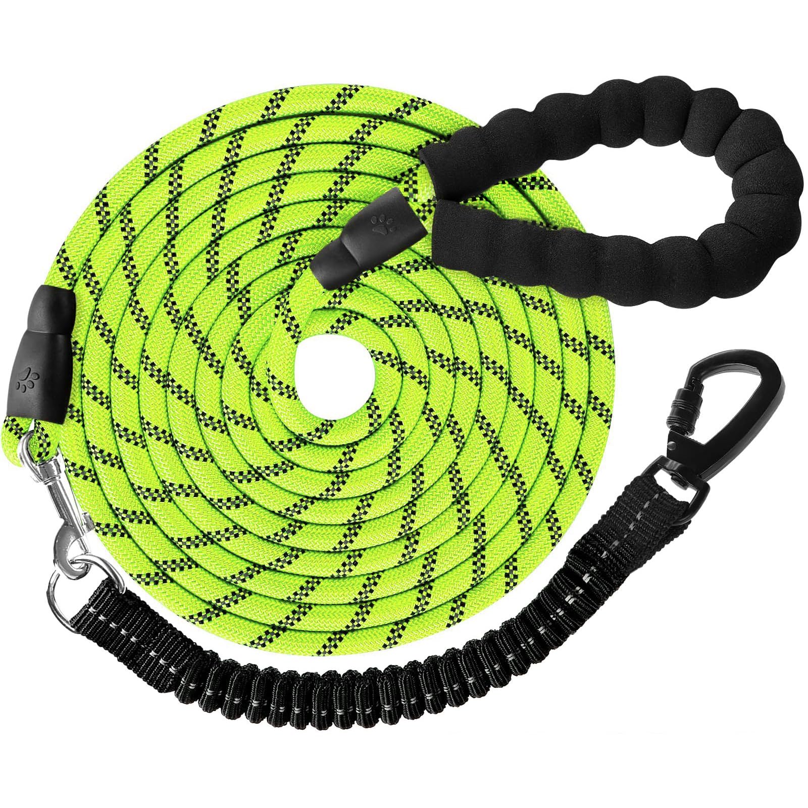 

DANOFY Dog Long 20m Long Round Rope for and Large Easy to Sponge Retractable Dog Walking Reduces Shock Green Leash, - Small, Medium, Dogs, Reflective, зелёный