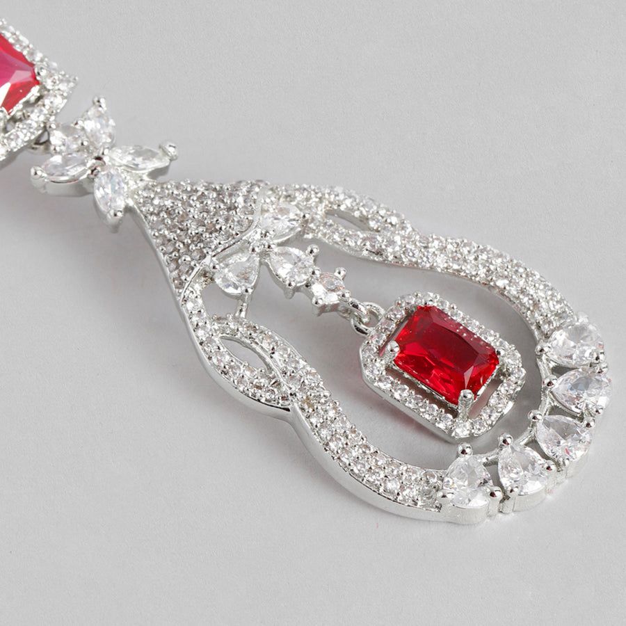 Sparkling Estele Rhodium Plated CZ Pink Tourmaline Drop Earrings for Women