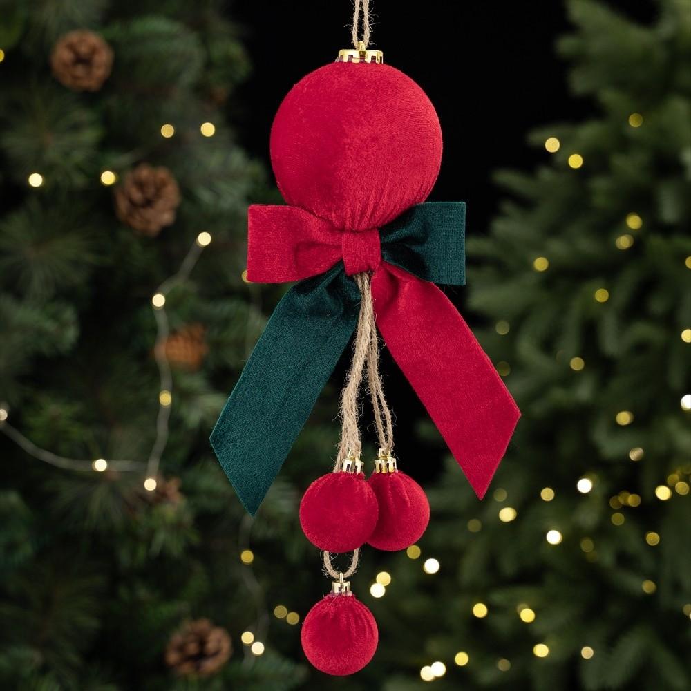 Pendant Christmas Bowknot Ball Pendant Velvet Bow Xmas Ornaments Christmas Hanging Festival Party