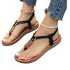 Sandali da Donna alla Moda Retro con Perline e Infradito Punta Tonda Piatto Casual Slip-On Calzature Estive con Elastico sul Retro