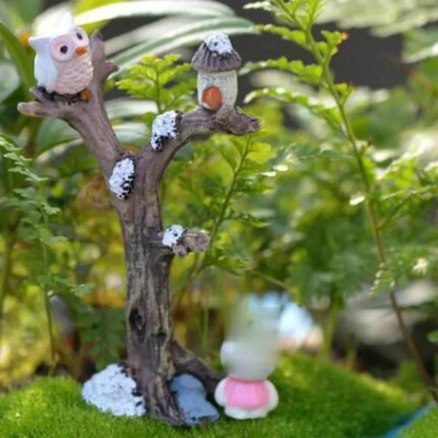 Mini Branches d'Arbre Artisanat en Résine Miniatures Hibou Maison de Jardin de Fées Kit Poupées Ornements de Noël Accessoires de Décoration Intérieure Figurines