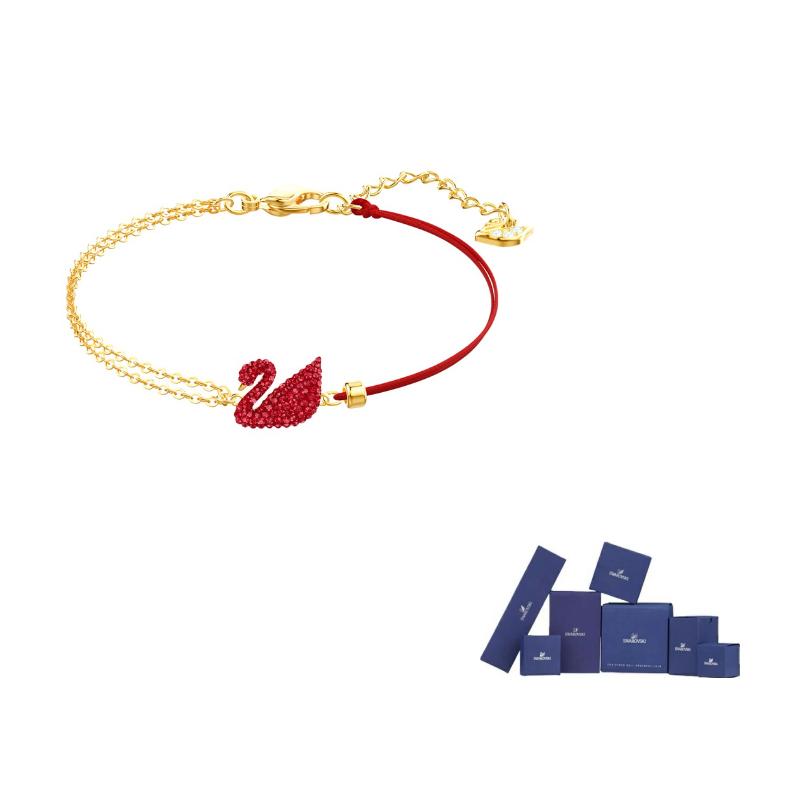 Swarovski Swan Faux Crystal Bracelets Womens Red F (One Size Fits All)-Original brand box красный