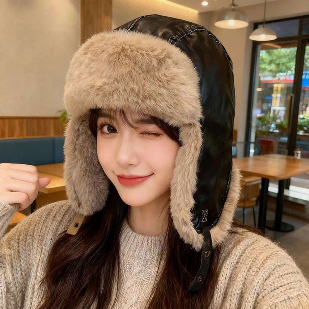 Russian Winter Earflap Hat Ear Protector Women's Hat Faux Fur Leather Snow Cap Ushanka Outdoor Fur Hat Thick Pilot Trapper Hats