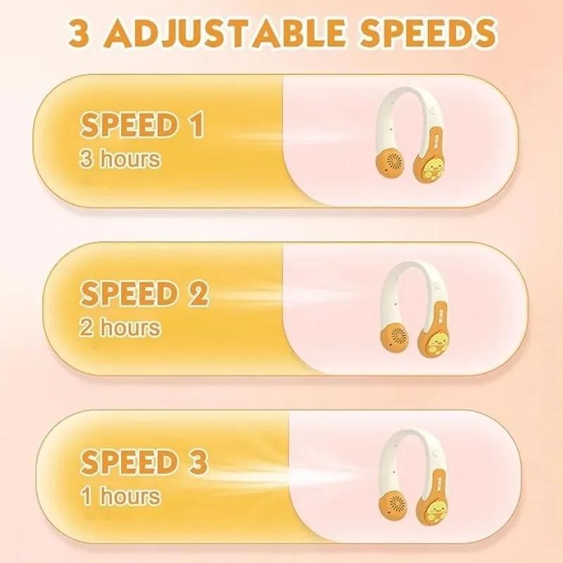Cartoon Kids Neck Fan Bladeless Neck Fan for Kid Animal 1200mAh Portable Rechargeable Cooling Fan for Girls 3 Speeds Lightweight