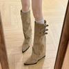 Large Size Pointed Trouser Boots, Belt Buckle Long Boots, Autumn And Winter Are Very Beautiful, Versatile And Tall Knight Boots.