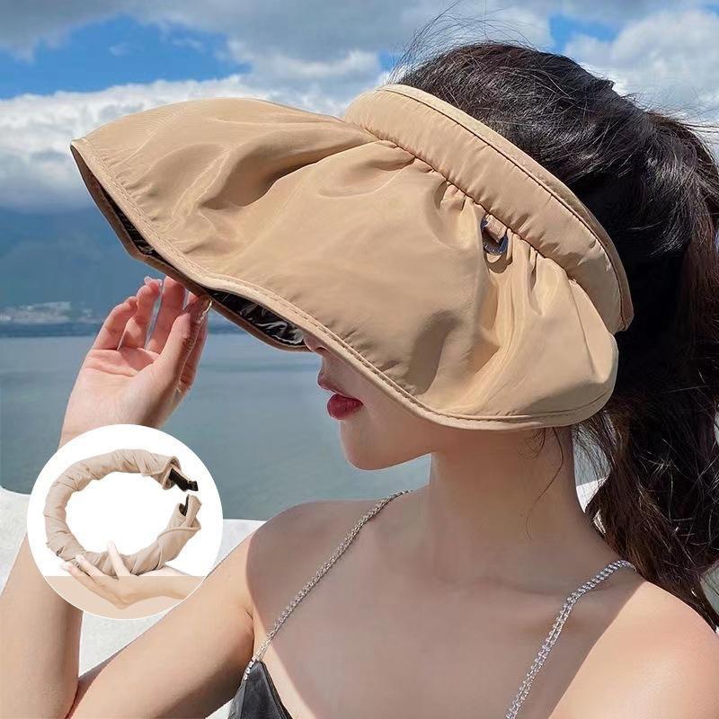 Summer Shell Sunshade Hat Uv Protection Dual Use Hair Hoop Sun Cap For Women Outdoor Beach Foldable Wide Brim Bucket Caps