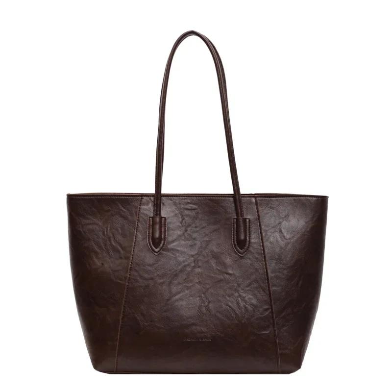 PU Retro  Bag for Women Fashionable Solid Shoulder Bag High-end Texture and Versatile Commuting Tote Bag