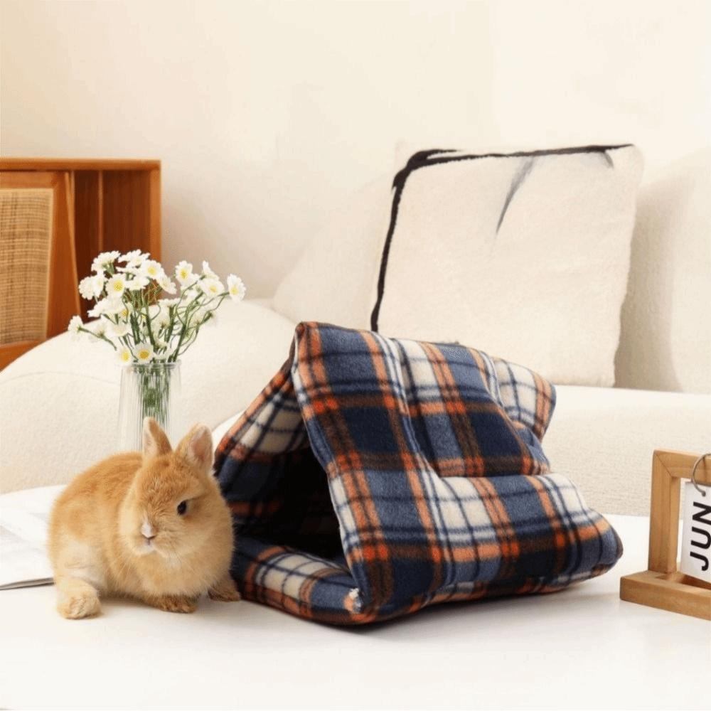 Semi-Enclosed Rabbit Cotton Nest Thickened Warm Hamster Triangle Tent Soft Comfortable Guinea Pig Plaid Nest For Small Animal