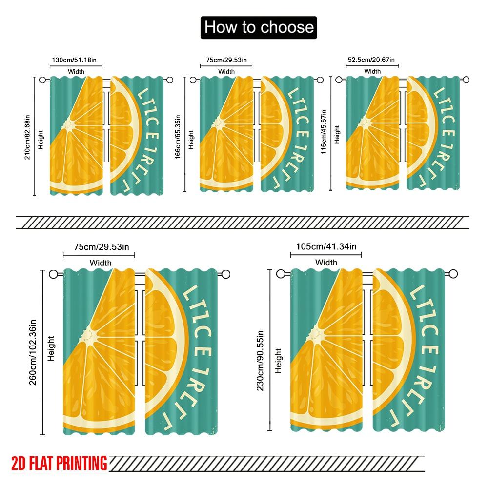 2pcs 2D Flat Printing Curtains La Dolce Vita Lemon Slice Fabric Without Electricity Seasonal Party & Holiday Decor Perfect for