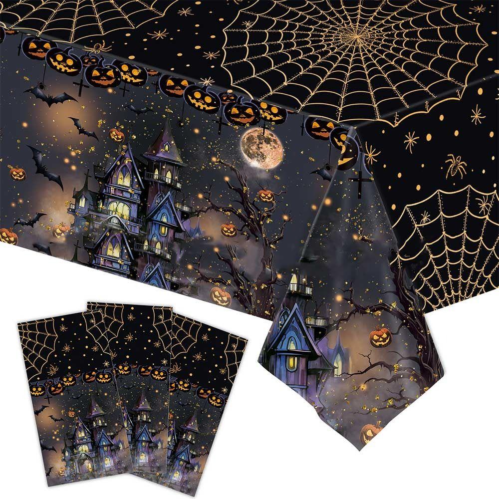 Disposable Plastic Halloween Tablecloth Bronzing Table Decoration Disposable Tablecloths Pumpkin Ghost Table Cover Halloween