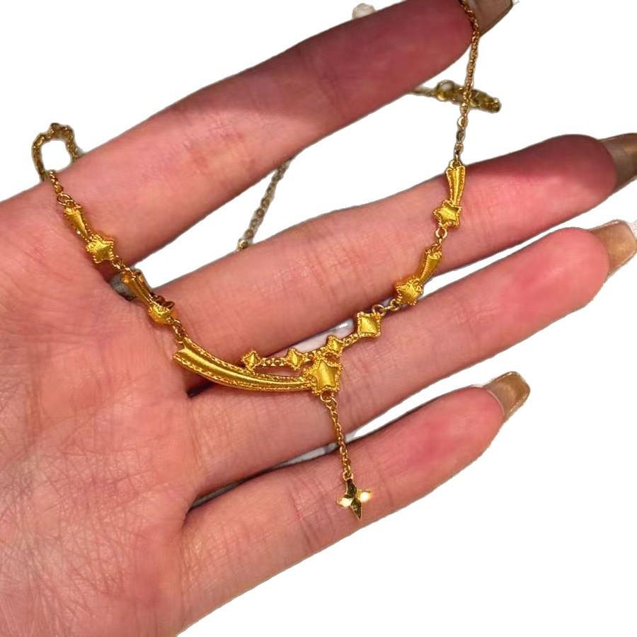 Classic Glossy Brushed Meteor Trajectory Fine Sparkling Star Tassel Necklace Light Luxury Clavicle Chain Banquet Jewelry