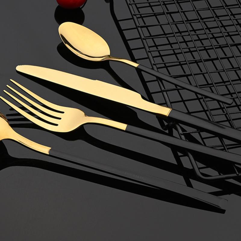 24 ks Moderní jídelní sada Nerezová sada nádobí Modrá Zlatá Nůž Vidlička Lžíce Čajová lžička Kuchyňská sada příborů