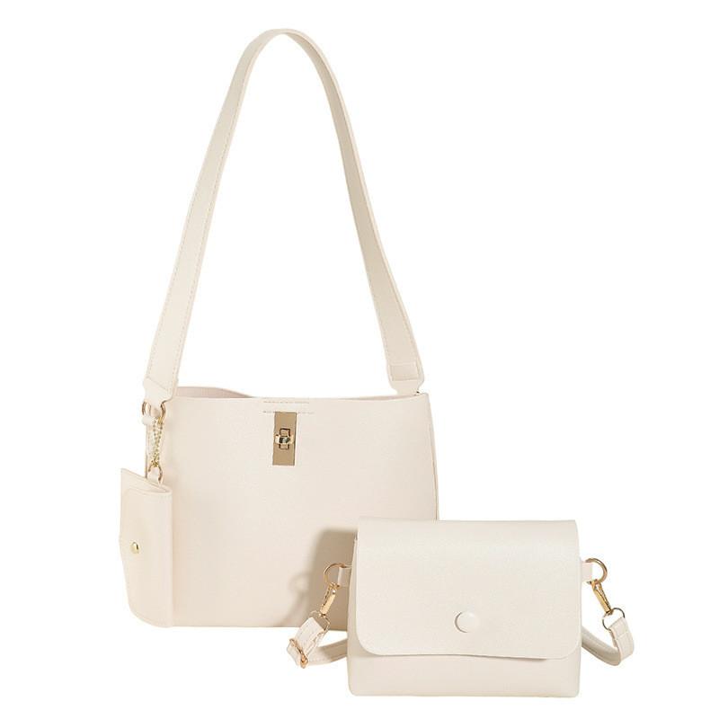 

Chic Large Tote Bag For Women Trendy Winter 2023 Pu Leather Handbag Set бежевый