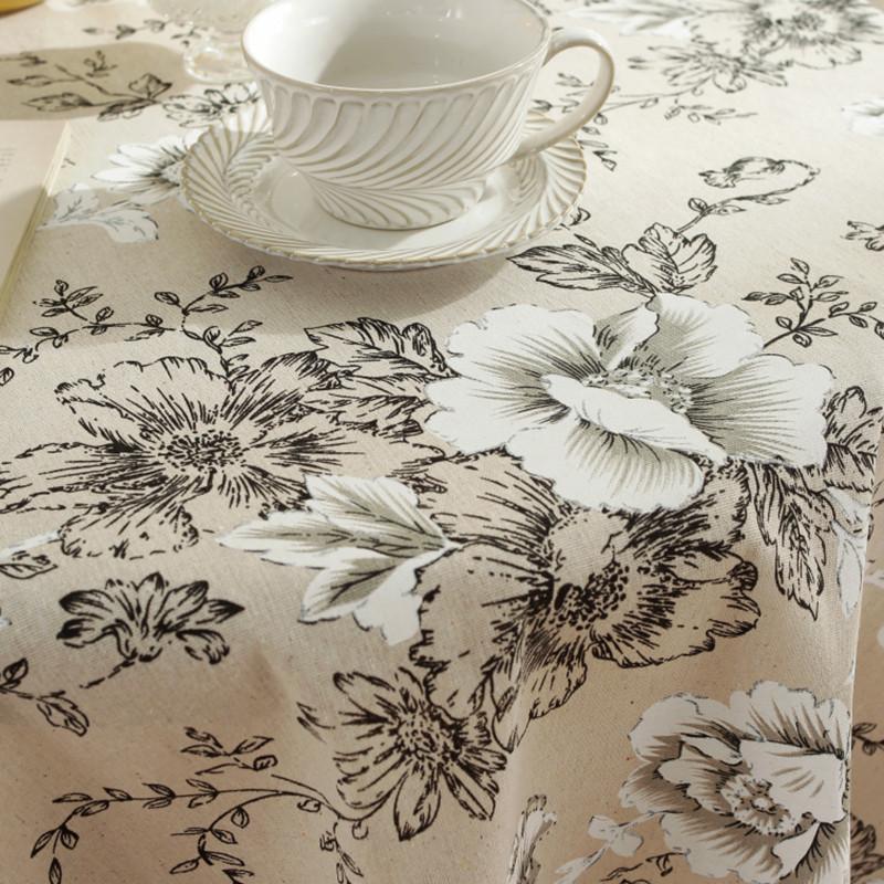 Floral Linen Cotton Tablecloth with Tassel Round Table Cover Dining Table Cover Tea Table Cloth Retro