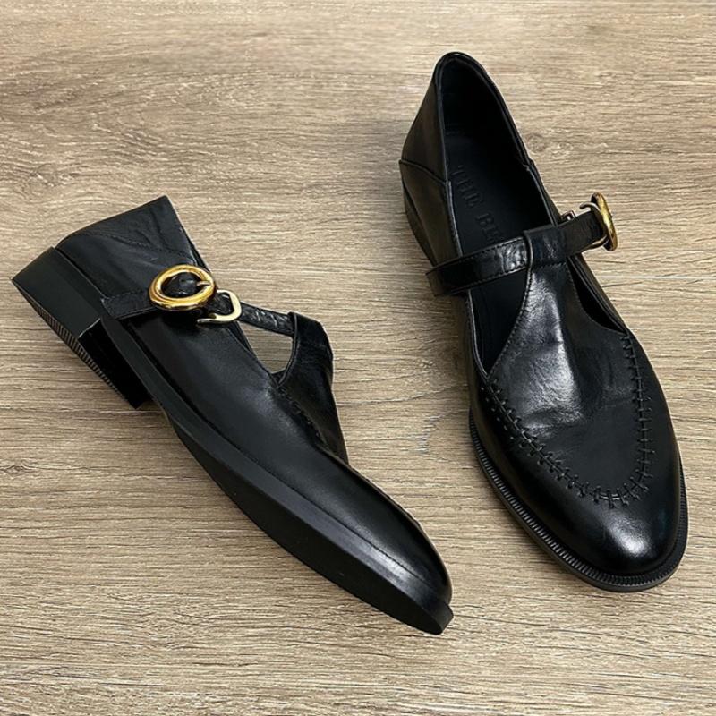 Fashion T-strap Buckle Flat Shoes 2025 Designer New Spring Casual Women Loafers Mary Jane Comfortable Soft Walking Lady Flat Shoes