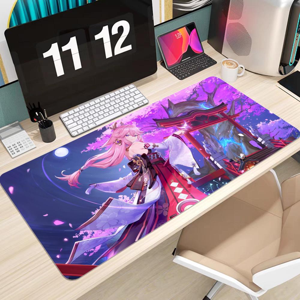 Genshin Impact Yae Miko Mousepad Animation Office Student Gaming Thickened Large Non-slip Pad for Teen Bedroom