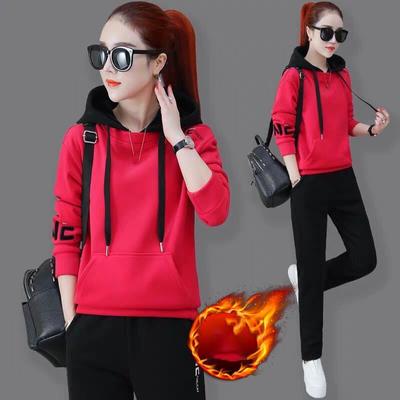 Sportswear Frauen 2023 Herbst und Winter Neue Lose Gepolsterte und Verdickte Bestickte Kapuzen Pullover Freizeit Zwei-stück frauen kleidung