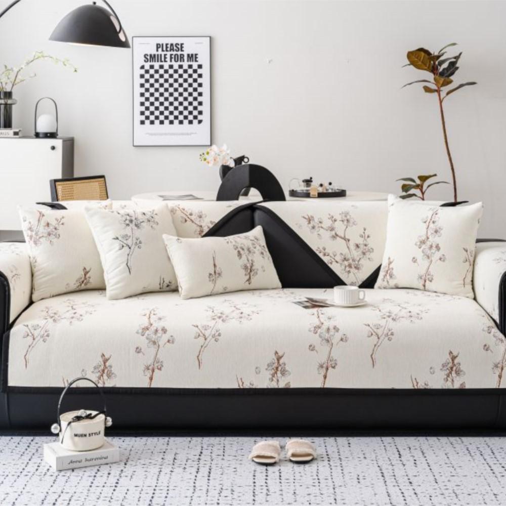 Plum Blossom Sofa Covers Living Room Anti-slip Couch Furniture Protection Cover Universal Chenille Peony Sofa Slipcover