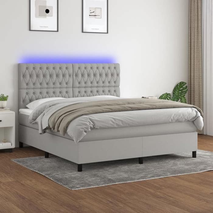 VidaXL Sommier à Lattes de Lit avec Matelas et LED, Lit Rembourré, Lit Double, Lit Adulte de Chambre à Coucher Intérieur, 3135133