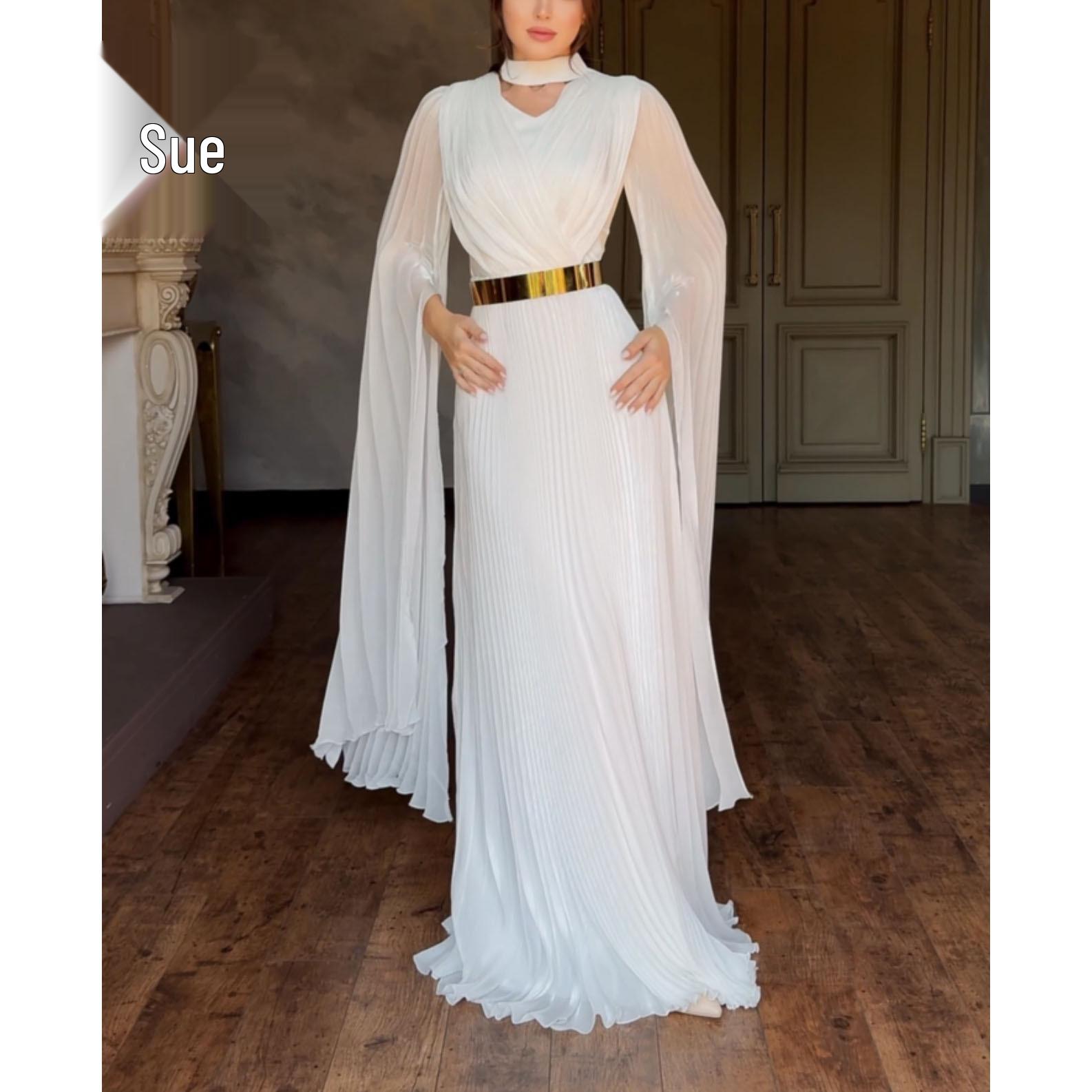 

Європейська та американська елегантна сексуальна жіноча високоякісна плісирована сукня Extra Large білий