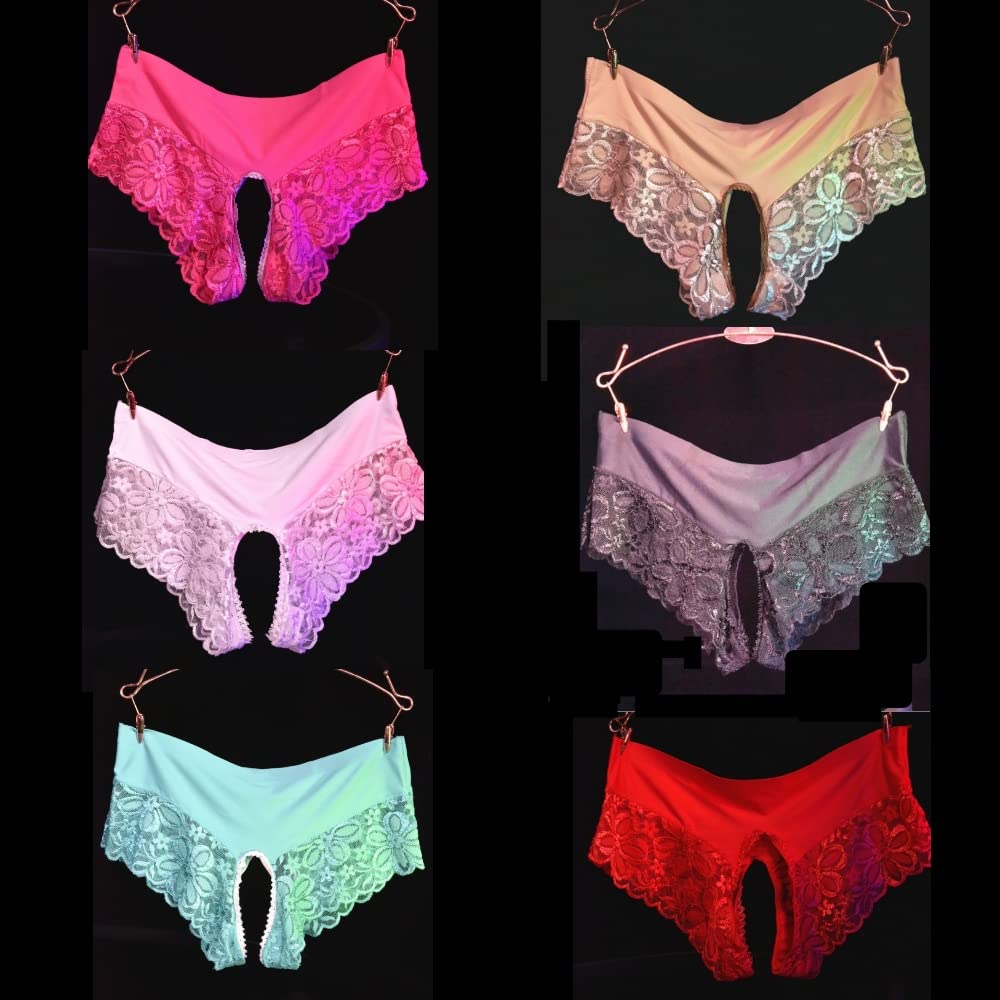 Open Crotch Shorts Perforated Panties Lace Full Back [FULL CHECK] (Beige)