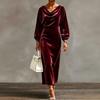 Women's Velvet Cowl Neck Sleeve Long Dress with Side Slit