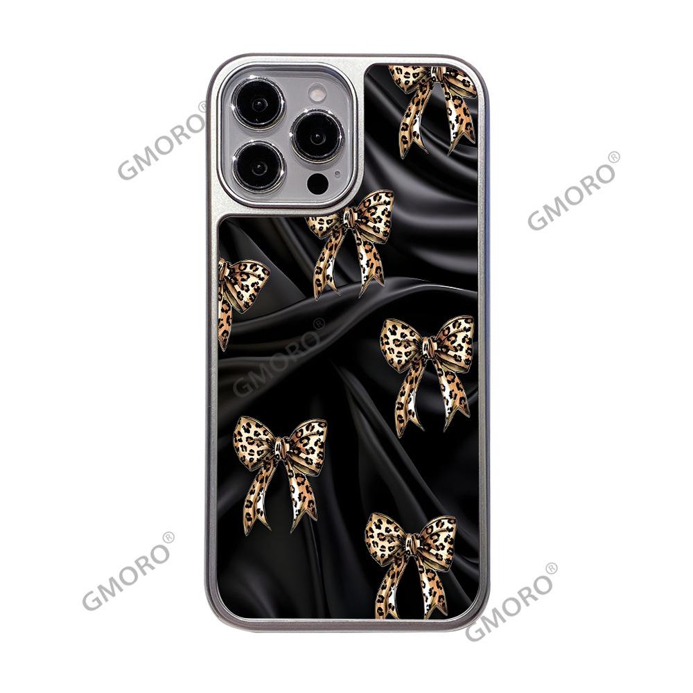 Popular Leopard Print Bow Is Suitable for iPhone17 Light Luxury Mobile Phone Case Apple 16Pro Glass Hard Case