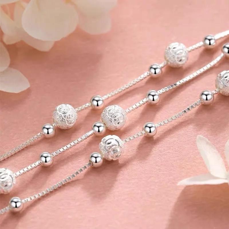 Fine 925 Sterling Sølv Lykkeperle Armbånd For Kvinne Luksus Original Flerlags Sjarmarmbånd Elegant Festesmykke Gaver